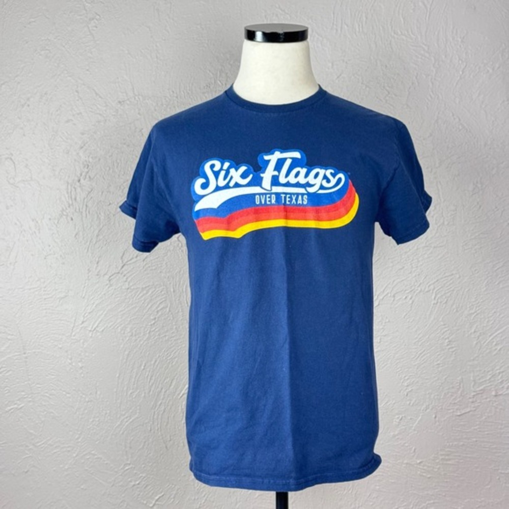 Vintage Men Small late 90s‎ early 2000s Six Flags over Texas Navy T-shirt